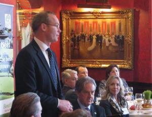 Ireland’s Minister for Agriculture, Food and the  Marine, Simon Coveney TD, spoke during a luncheon at Smith &amp;amp;amp; Wollensky Steakhouse in the Back Bay last month.                                        Photo by Ed Forry