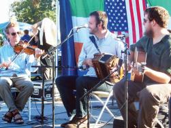 The Press Gang (L-R, Alden Robinson, Chris Stevens and Owen Marshall) performing at last fall’s Dorchester Irish Heritage Festival. Sean Smith photo